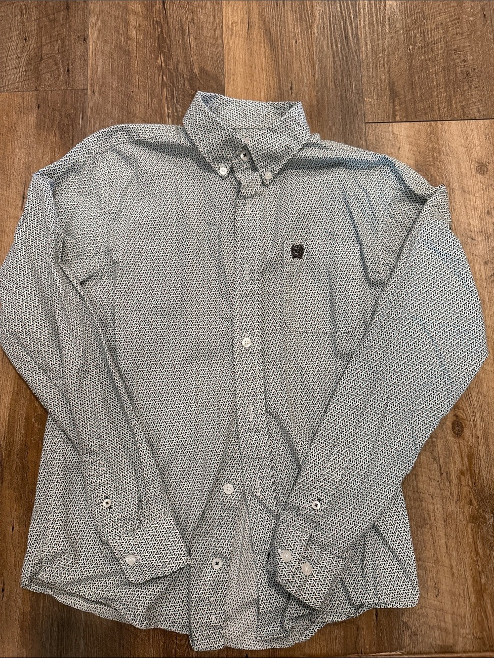 Cinch Boys Button-Down Long Sleeve Shirt - Green and Brown Pattern